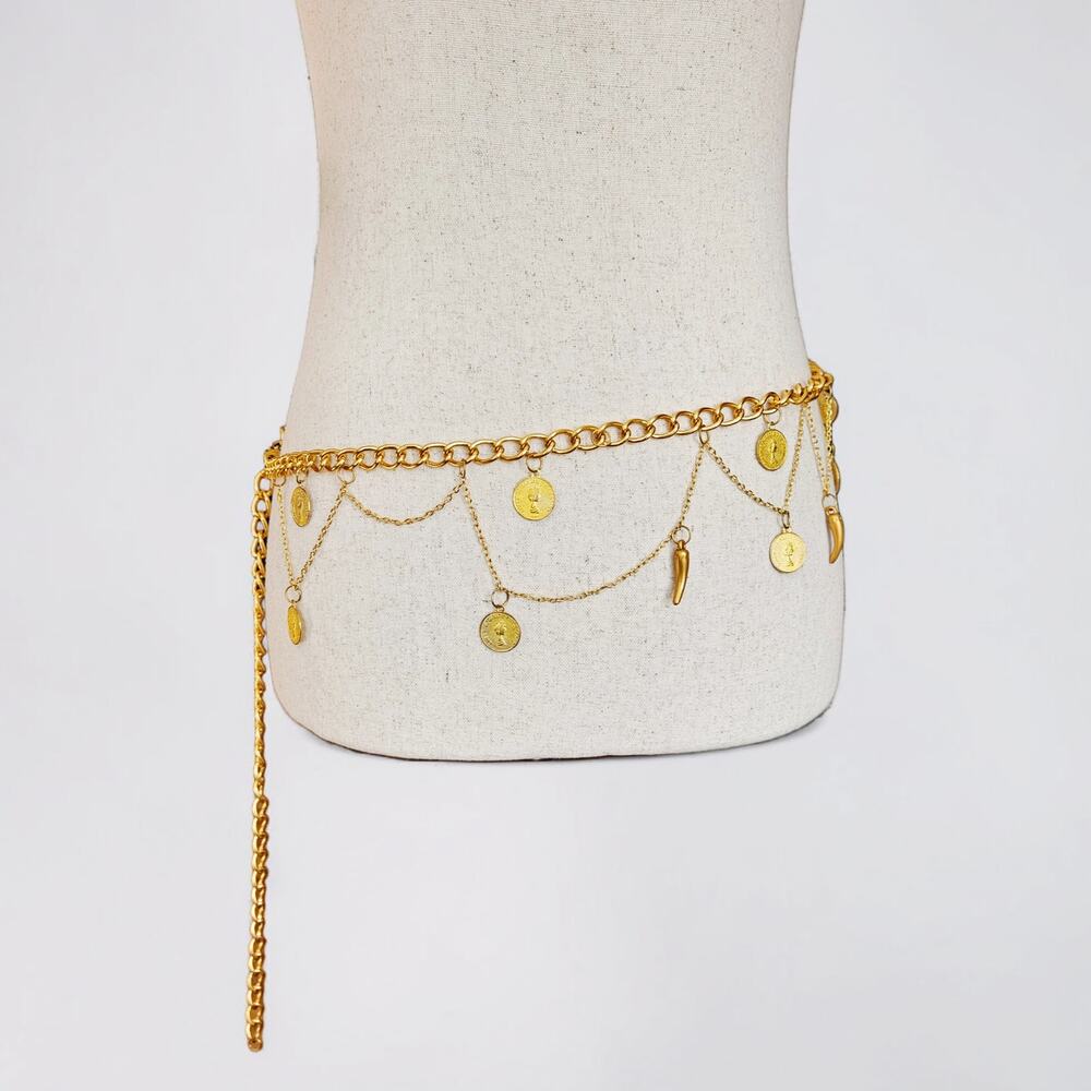Waist Chain Belt Y2k Gold Metal Link Adjustable Euro